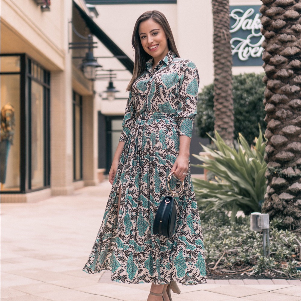 Snakeskin Print Pleated Dress